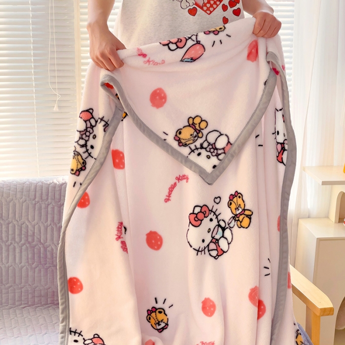 91家纺网 家纺一手货源 找家纺 海岛哥哥 2023新款双面牛奶绒盖毯正版三丽鸥授权系列毛毯 草莓kt