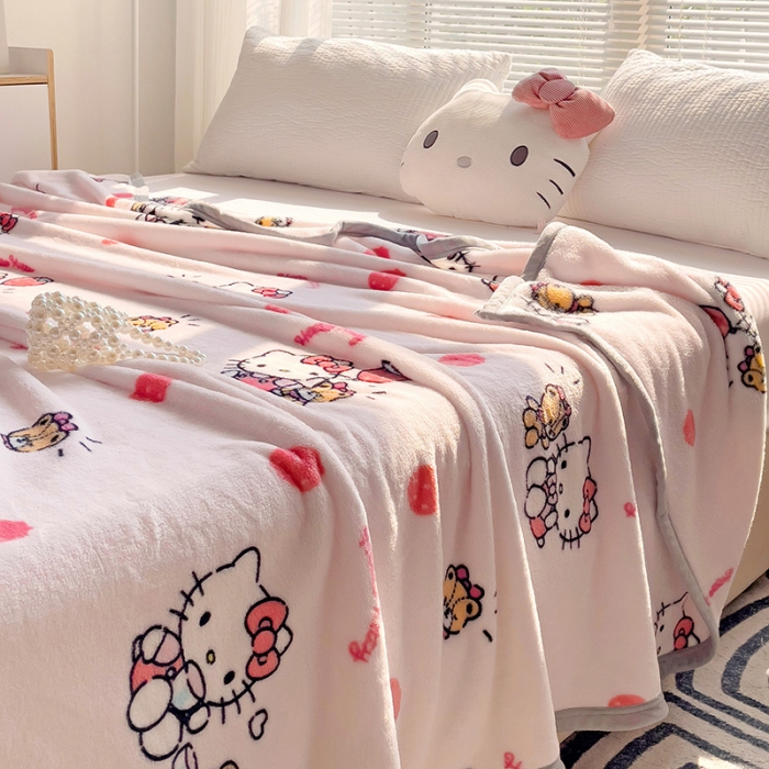 91家纺网 家纺一手货源 找家纺 海岛哥哥 2023新款双面牛奶绒盖毯正版三丽鸥授权系列毛毯 草莓kt