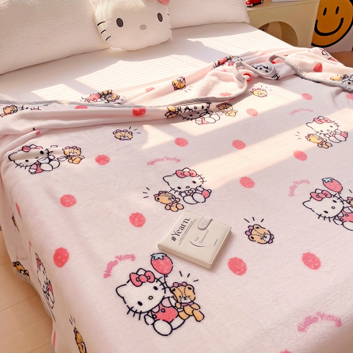 91家纺网 家纺一手货源 找家纺 海岛哥哥 2023新款双面牛奶绒盖毯正版三丽鸥授权系列毛毯 草莓kt