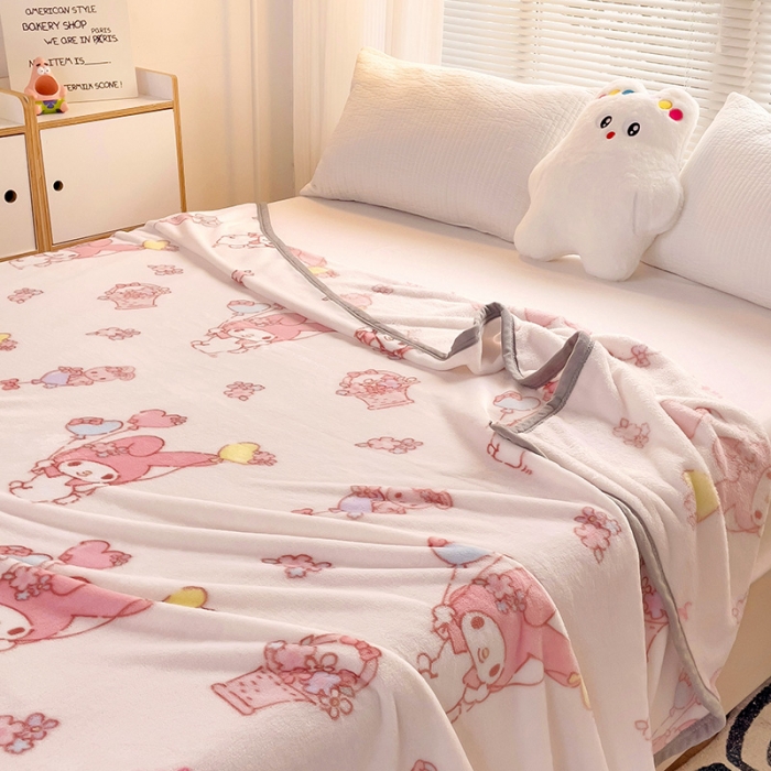 91家纺网 家纺一手货源 找家纺 海岛哥哥 2023新款双面牛奶绒盖毯正版三丽鸥授权系列毛毯 甜心美乐蒂