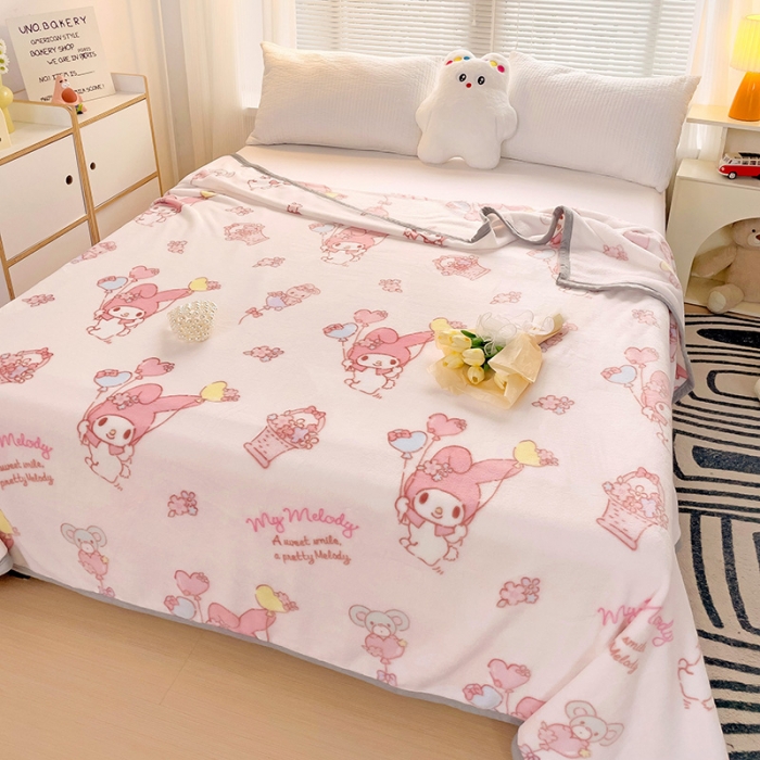 91家纺网 家纺一手货源 找家纺 海岛哥哥 2023新款双面牛奶绒盖毯正版三丽鸥授权系列毛毯 甜心美乐蒂