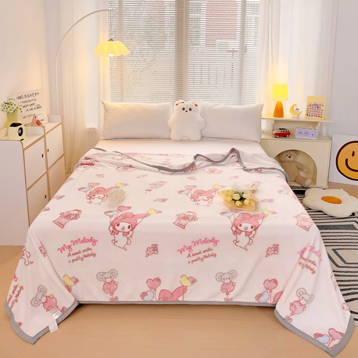 91家纺网 家纺一手货源 找家纺 海岛哥哥 2023新款双面牛奶绒盖毯正版三丽鸥授权系列毛毯 甜心美乐蒂