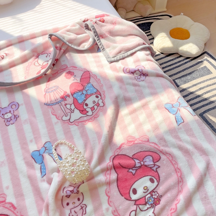 91家纺网 家纺一手货源 找家纺 海岛哥哥 2023新款双面牛奶绒盖毯正版三丽鸥授权系列毛毯 条纹美乐蒂