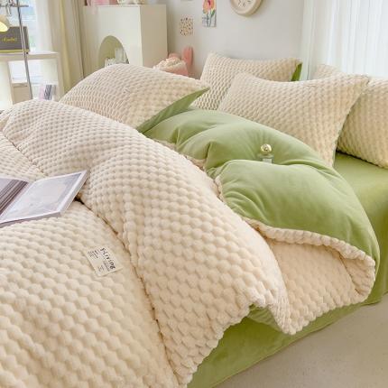 91家纺网 家纺一手货源 找家纺 （总）宜代光年 2023新款豆豆绒纯色提花四件套