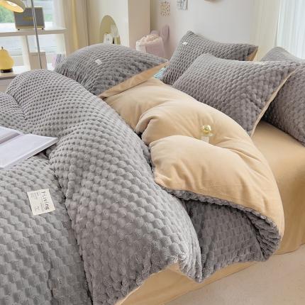 91家纺网 家纺一手货源 找家纺 （总）宜代光年 2023新款豆豆绒纯色提花四件套