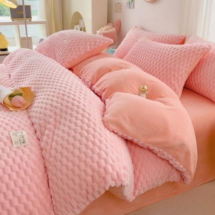 91家纺网 家纺一手货源 找家纺 （总）宜代光年 2023新款豆豆绒纯色提花四件套