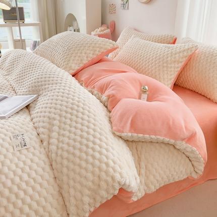 91家纺网 家纺一手货源 找家纺 （总）宜代光年 2023新款豆豆绒纯色提花四件套