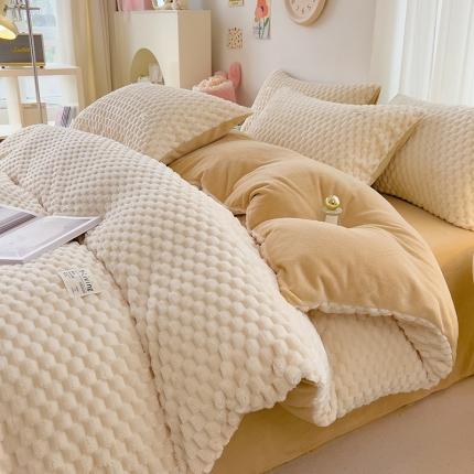 91家纺网 家纺一手货源 找家纺 （总）宜代光年 2023新款豆豆绒纯色提花四件套