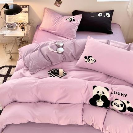 91家纺网 家纺一手货源 找家纺 （总）思诺羽 2024新款超柔水洗棉小熊猫毛巾绣四件套