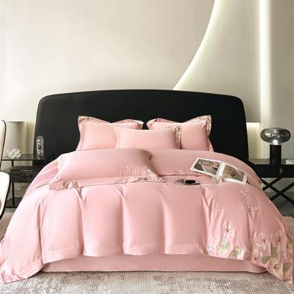 91家纺网 家纺一手货源 找家纺 宅家居 2024轻奢小香风双面纯棉长绒棉四件套-梦百合 香奈百合-粉玉