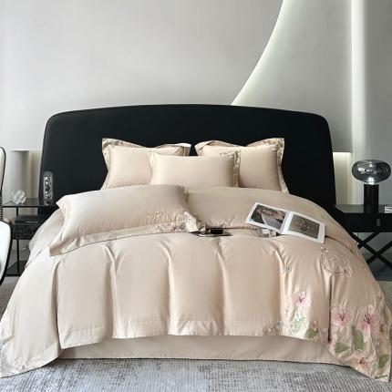 91家纺网 家纺一手货源 找家纺 宅家居 2024轻奢小香风双面纯棉长绒棉四件套香奈百合-香槟金