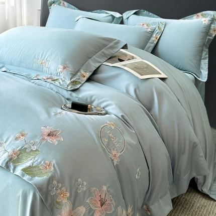 宅家居 2024轻奢小香风双面纯棉长绒棉四件套香奈百合-繁星蓝