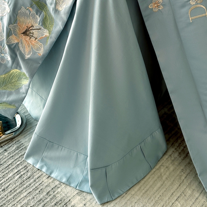 91家纺网 家纺一手货源 找家纺 宅家居 2024轻奢小香风双面纯棉长绒棉四件套香奈百合-繁星蓝