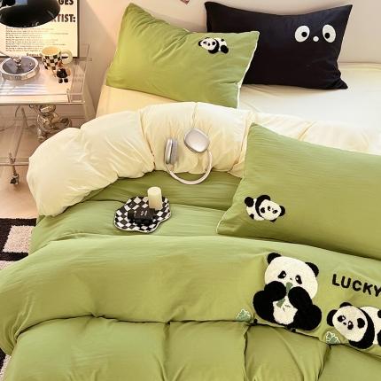 91家纺网 家纺一手货源 找家纺 （总）思诺羽 2024新款超柔水洗棉小熊猫毛巾绣四件套