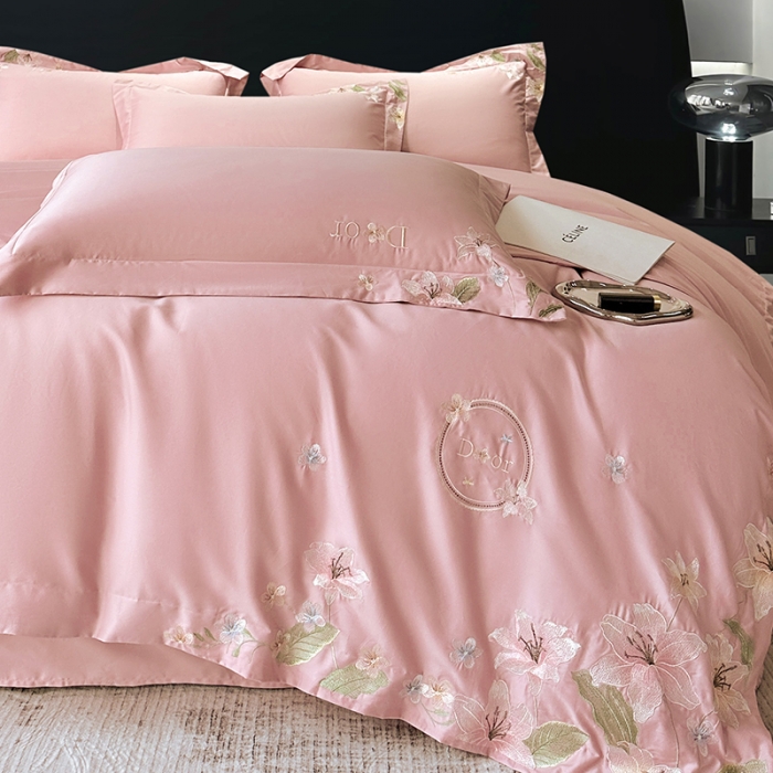 91家纺网 家纺一手货源 找家纺 宅家居 2024轻奢小香风双面纯棉长绒棉四件套-梦百合 香奈百合-粉玉