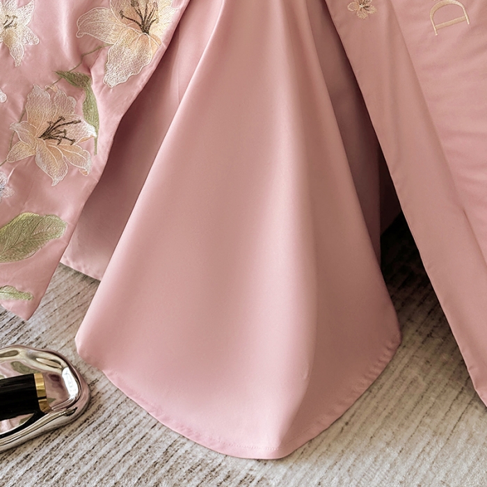 91家纺网 家纺一手货源 找家纺 宅家居 2024轻奢小香风双面纯棉长绒棉四件套-梦百合 香奈百合-粉玉