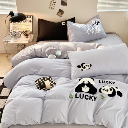 91家纺网 家纺一手货源 找家纺 （总）思诺羽 2024新款超柔水洗棉小熊猫毛巾绣四件套