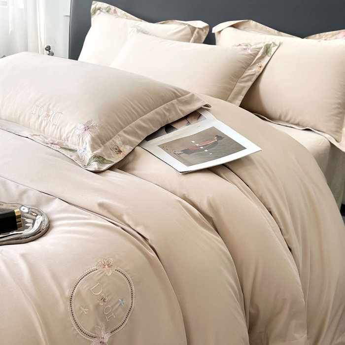 91家纺网 家纺一手货源 找家纺 宅家居 2024轻奢小香风双面纯棉长绒棉四件套香奈百合-香槟金
