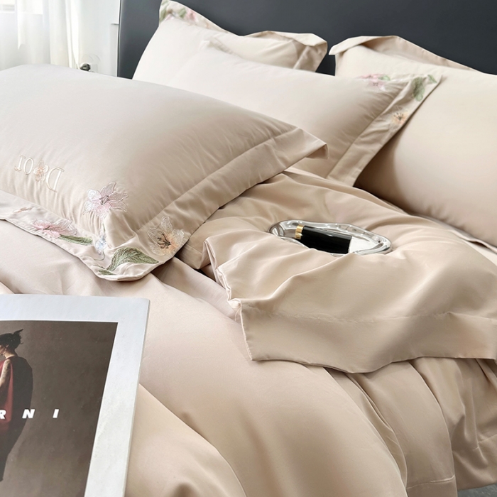 91家纺网 家纺一手货源 找家纺 宅家居 2024轻奢小香风双面纯棉长绒棉四件套香奈百合-香槟金