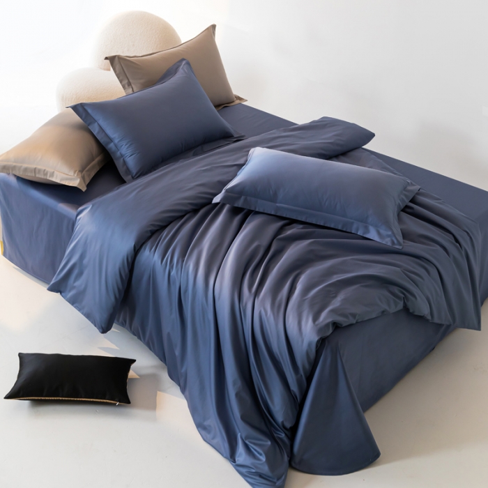 91家纺网 家纺一手货源 找家纺 轩和 2024新款70支埃及匹马棉纯色四件套床笠床单款5个尺寸不断货 珐琅蓝