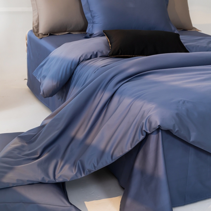 91家纺网 家纺一手货源 找家纺 轩和 2024新款70支埃及匹马棉纯色四件套床笠床单款5个尺寸不断货 珐琅蓝