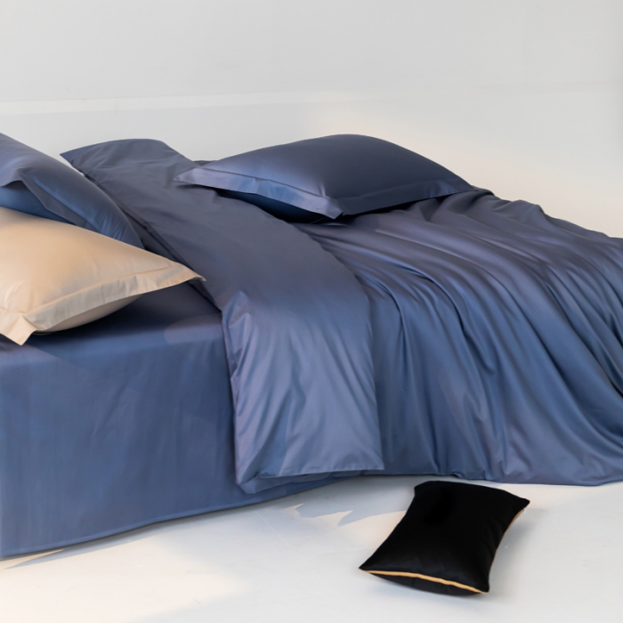 91家纺网 家纺一手货源 找家纺 轩和 2024新款70支埃及匹马棉纯色四件套床笠床单款5个尺寸不断货 珐琅蓝