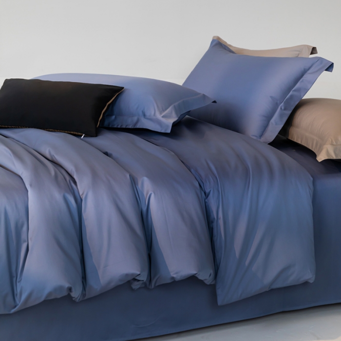 91家纺网 家纺一手货源 找家纺 轩和 2024新款70支埃及匹马棉纯色四件套床笠床单款5个尺寸不断货 珐琅蓝
