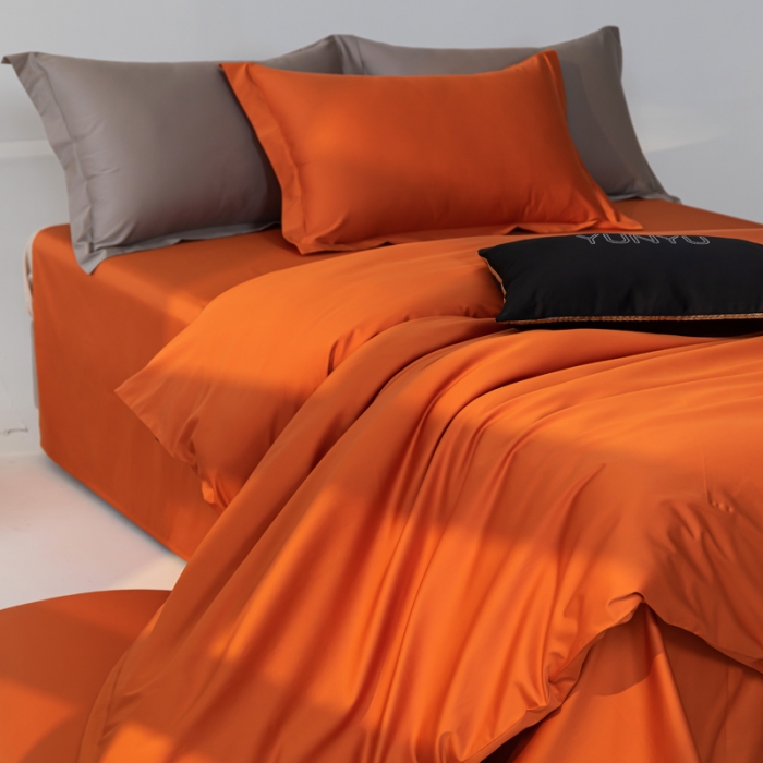 91家纺网 家纺一手货源 找家纺 轩和 2024新款70支埃及匹马棉纯色四件套床笠床单款5个尺寸不断货 玛仕橙
