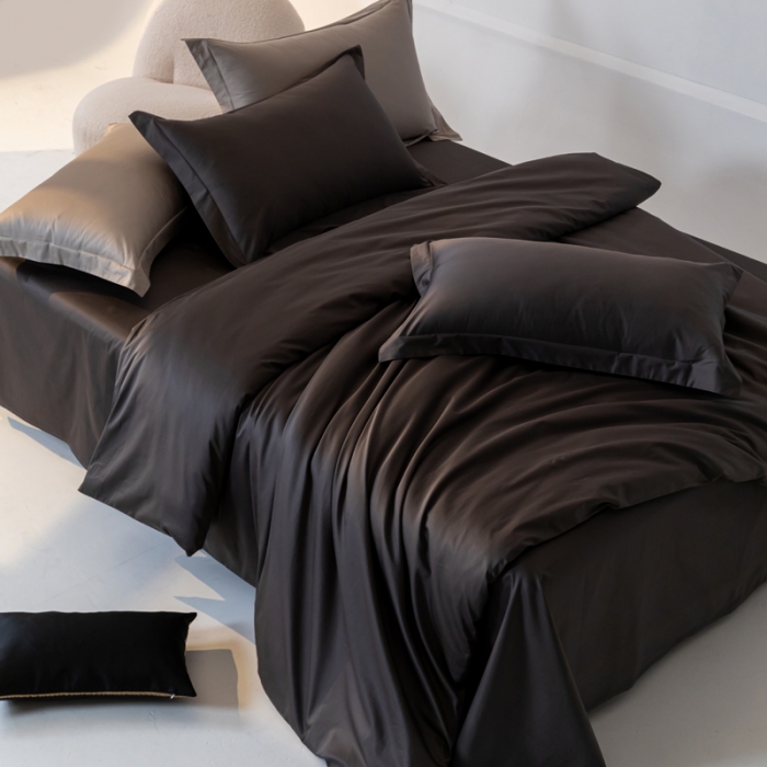 91家纺网 家纺一手货源 找家纺 轩和 2024新款70支埃及匹马棉纯色四件套床笠床单款5个尺寸不断货 影月黑