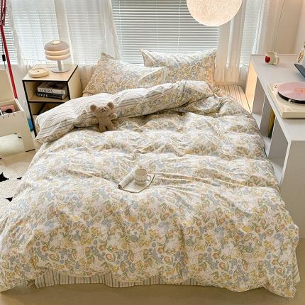 91家纺网 家纺一手货源 找家纺 昔可 2023新款全棉小清新兔子四件套 郁金小白兔