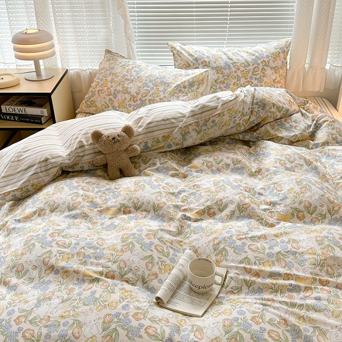 91家纺网 家纺一手货源 找家纺 （总）昔可 2023新款全棉小清新兔子四件套