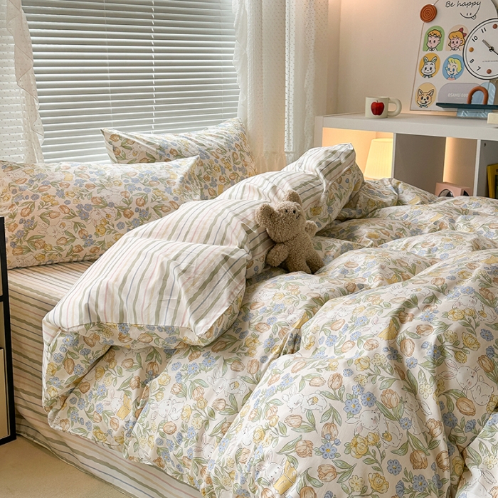 91家纺网 家纺一手货源 找家纺 （总）昔可 2023新款全棉小清新兔子四件套