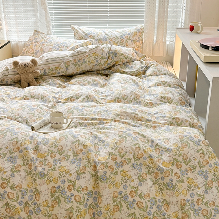 91家纺网 家纺一手货源 找家纺 （总）昔可 2023新款全棉小清新兔子四件套