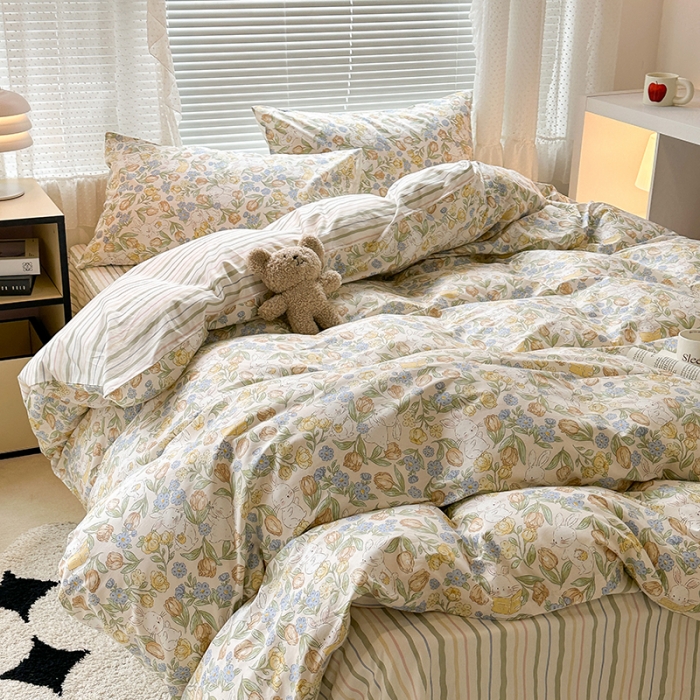 91家纺网 家纺一手货源 找家纺 （总）昔可 2023新款全棉小清新兔子四件套