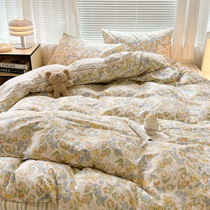 91家纺网 家纺一手货源 找家纺 （总）昔可 2023新款全棉小清新兔子四件套