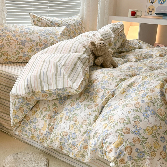 91家纺网 家纺一手货源 找家纺 （总）昔可 2023新款全棉小清新兔子四件套