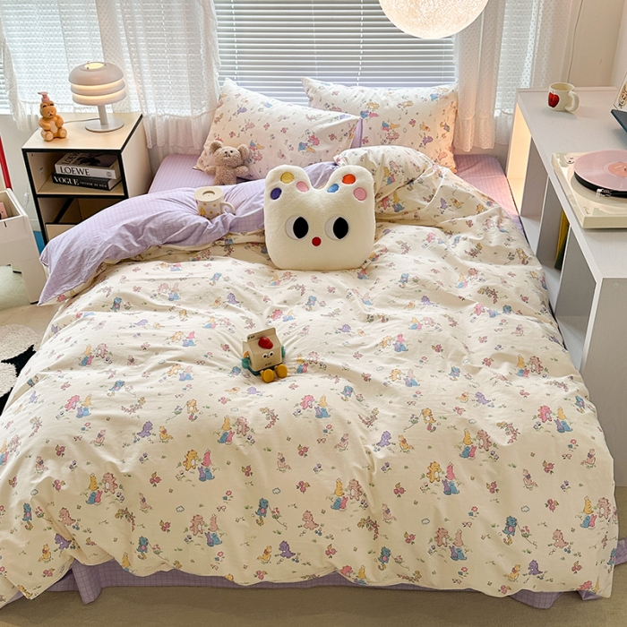 91家纺网 家纺一手货源 找家纺 昔可 2023新款全棉小清新兔子四件套 恐龙小兔