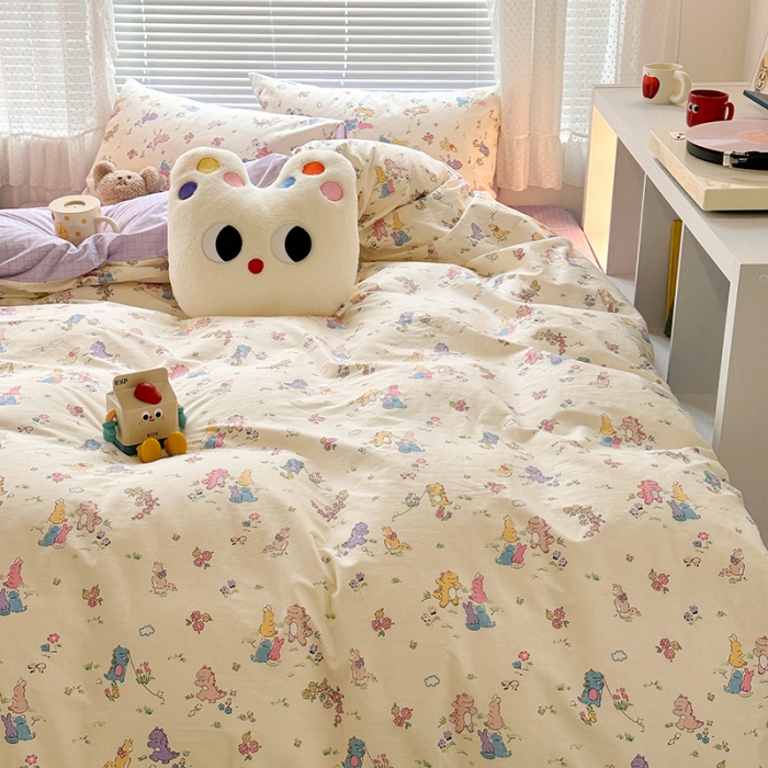 91家纺网 家纺一手货源 找家纺 昔可 2023新款全棉小清新兔子四件套 恐龙小兔