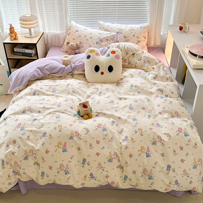 91家纺网 家纺一手货源 找家纺 昔可 2023新款全棉小清新兔子四件套 恐龙小兔