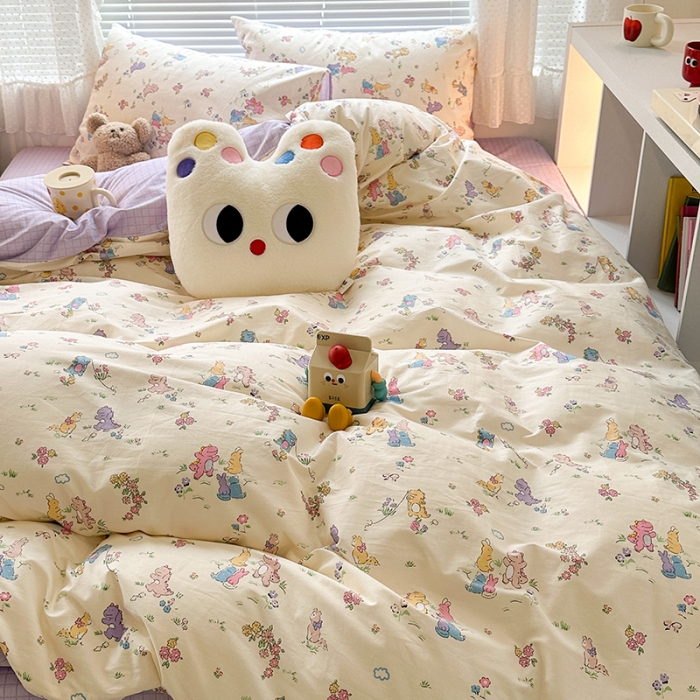 91家纺网 家纺一手货源 找家纺 昔可 2023新款全棉小清新兔子四件套 恐龙小兔