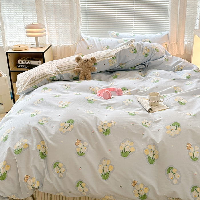 91家纺网 家纺一手货源 找家纺 昔可 2023新款全棉小清新兔子四件套 蓝色花园