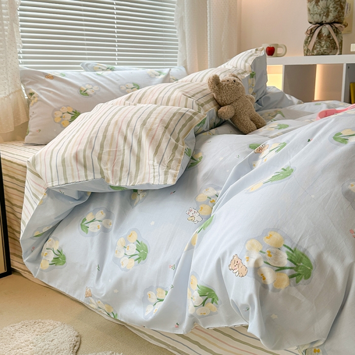 91家纺网 家纺一手货源 找家纺 昔可 2023新款全棉小清新兔子四件套 蓝色花园