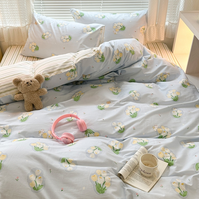 91家纺网 家纺一手货源 找家纺 昔可 2023新款全棉小清新兔子四件套 蓝色花园