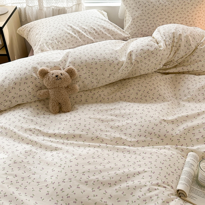 91家纺网 家纺一手货源 找家纺 昔可 2023新款全棉小清新兔子四件套 迷你紫樱桃