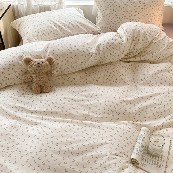 91家纺网 家纺一手货源 找家纺 昔可 2023新款全棉小清新兔子四件套 迷你紫樱桃