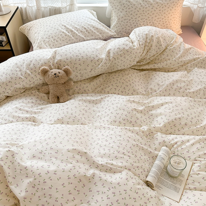 91家纺网 家纺一手货源 找家纺 昔可 2023新款全棉小清新兔子四件套 迷你紫樱桃