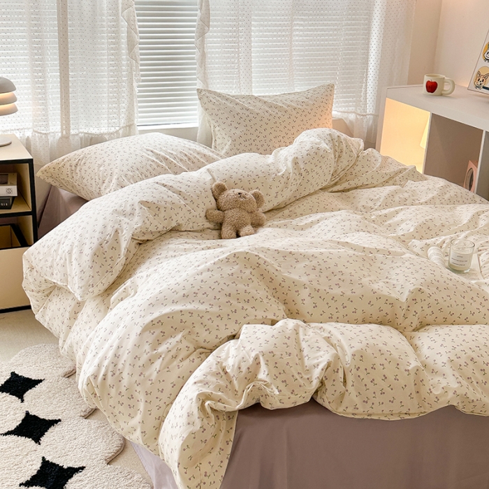 91家纺网 家纺一手货源 找家纺 昔可 2023新款全棉小清新兔子四件套 迷你紫樱桃