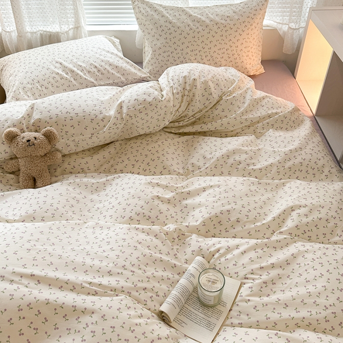 91家纺网 家纺一手货源 找家纺 昔可 2023新款全棉小清新兔子四件套 迷你紫樱桃