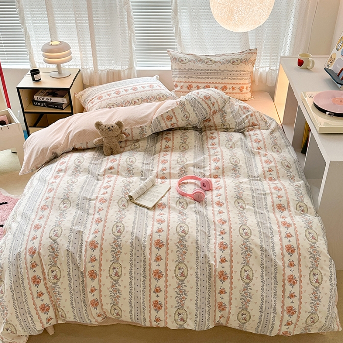 91家纺网 家纺一手货源 找家纺 昔可 2023新款全棉小清新兔子四件套 圈圈兔