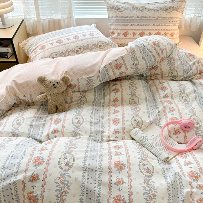 91家纺网 家纺一手货源 找家纺 昔可 2023新款全棉小清新兔子四件套 圈圈兔